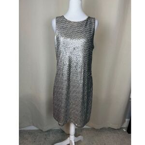 WHBM Silver Sequin Shift Dress Sleeveless Party Mini Size L